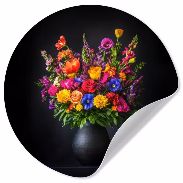 Felgekleurd - Bloemen - Vaas Wandcirkel behangsticker klein -3d
