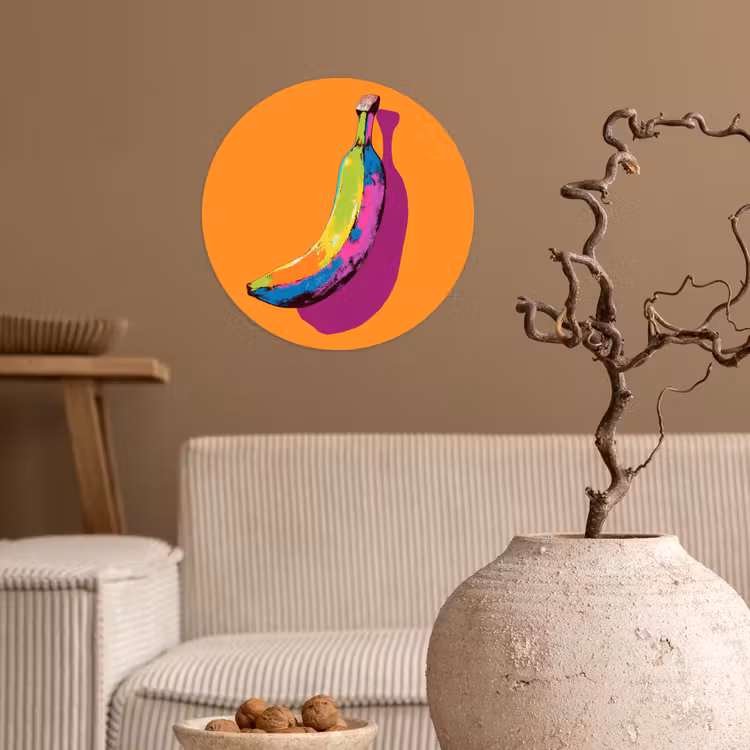 Felle kleuren - Banaan - popart Wandcirkel behangsticker klein -sfeer1