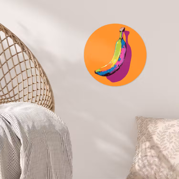 Felle kleuren - Banaan - popart Wandcirkel behangsticker klein -sfeer4