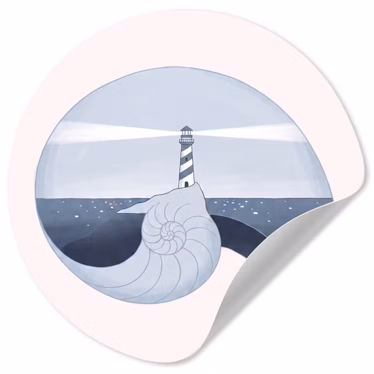Vuurtoren - Zee - Schelp - Abstract - Blauw Wandcirkel behangsticker klein -3d