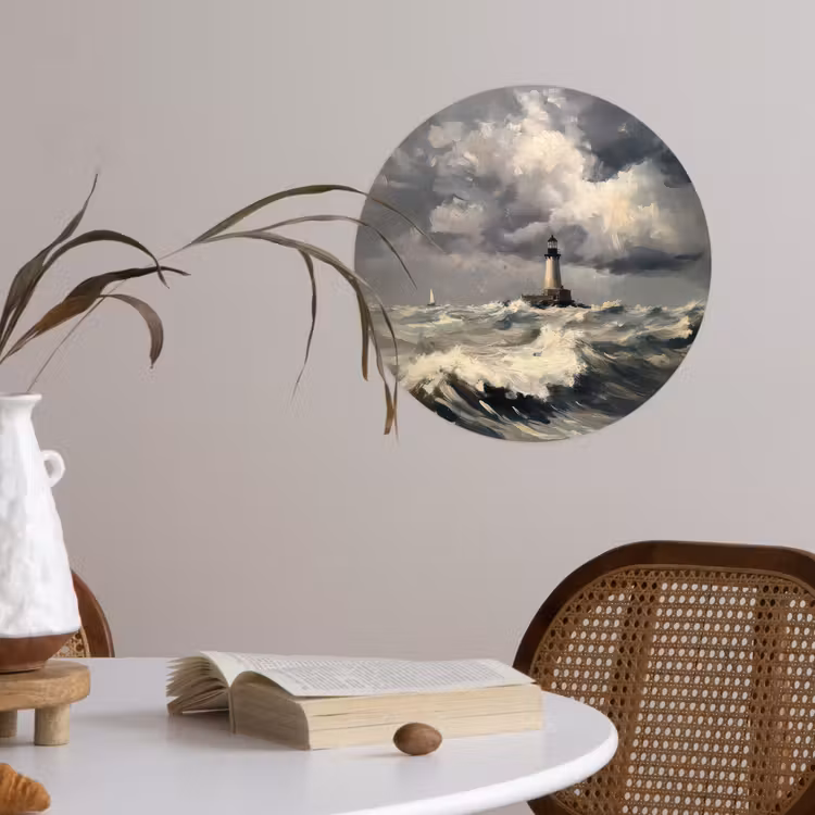Vuurtoren - Golven - Storm Wandcirkel behangsticker klein -sfeer3