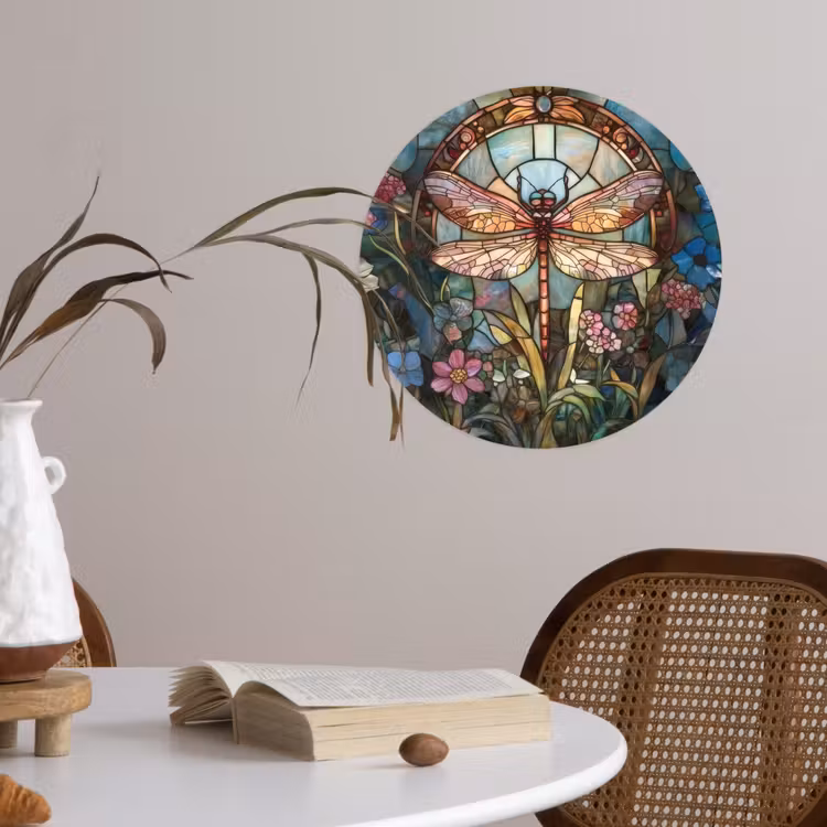 Libelle - Mozaïek - Bloemen - Kleurrijk Wandcirkel behangsticker klein -sfeer3