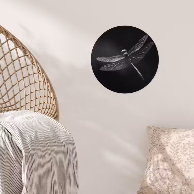 Libelle - Dieren - Zwart - Insect Wandcirkel behangsticker klein -sfeer4