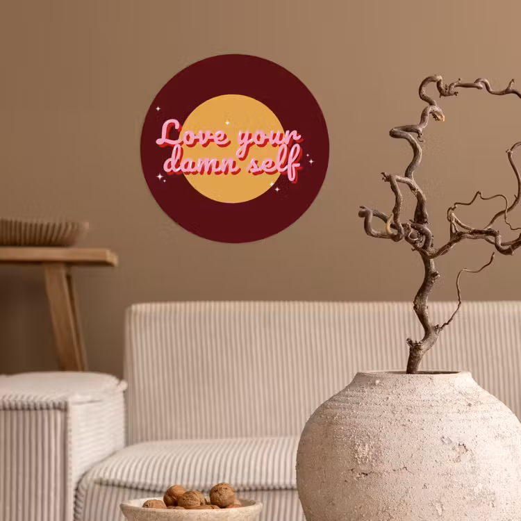 love your damn self - Cirkel - Glitter - Rood Wandcirkel behangsticker klein -sfeer1