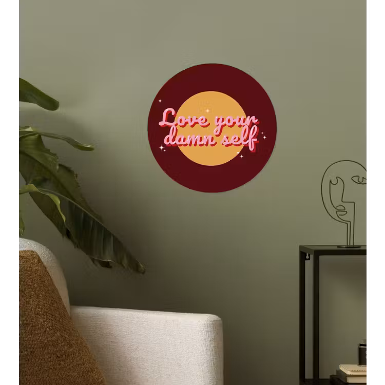 love your damn self - Cirkel - Glitter - Rood Wandcirkel behangsticker klein -sfeer2