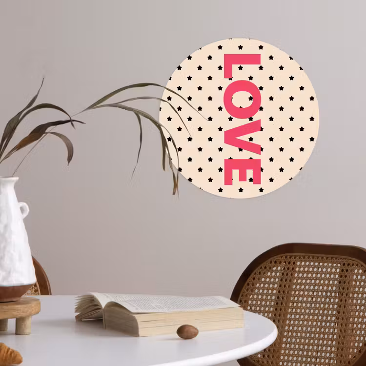 Love - Stippen - Roze Wandcirkel behangsticker klein -sfeer3