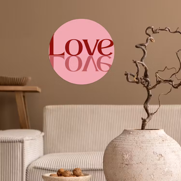 Love - Roze - Spiegeling Wandcirkel behangsticker klein -sfeer1