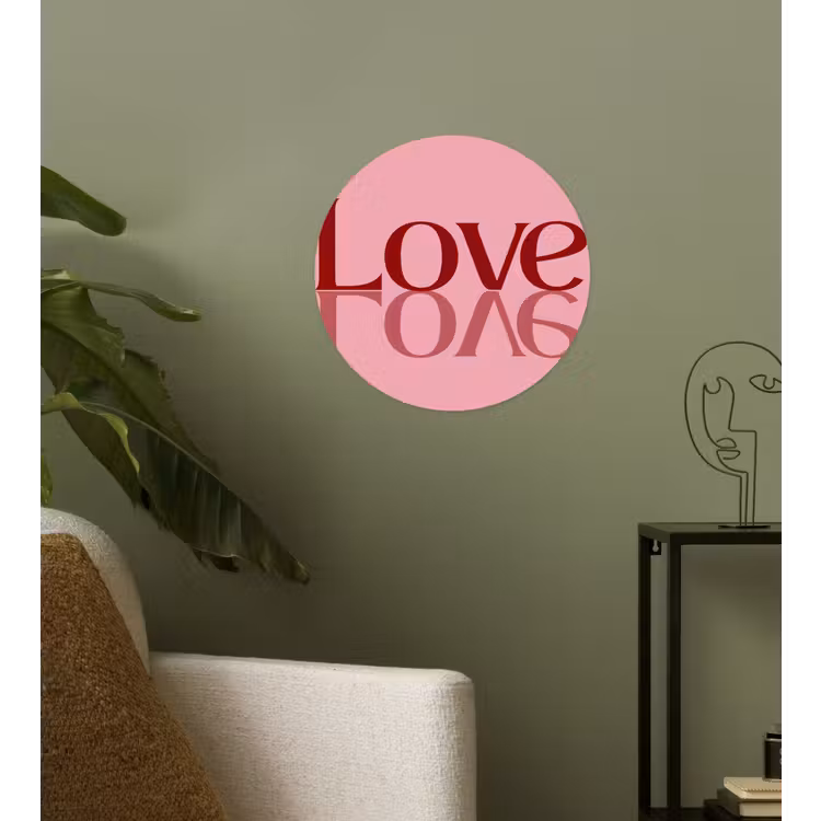 Love - Roze - Spiegeling Wandcirkel behangsticker klein -sfeer2
