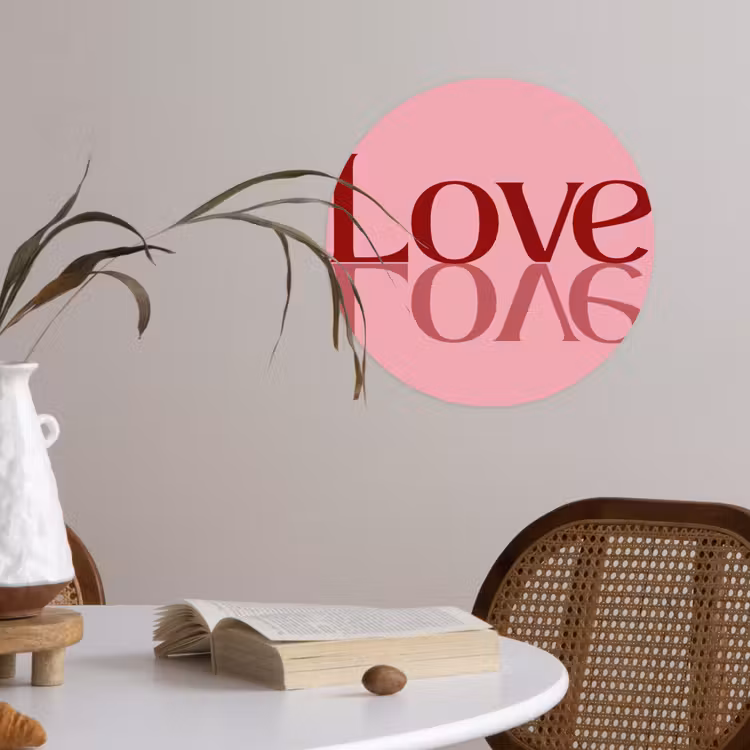 Love - Roze - Spiegeling Wandcirkel behangsticker klein -sfeer3