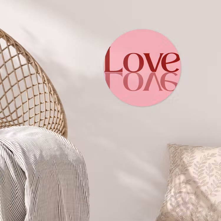 Love - Roze - Spiegeling Wandcirkel behangsticker klein -sfeer4