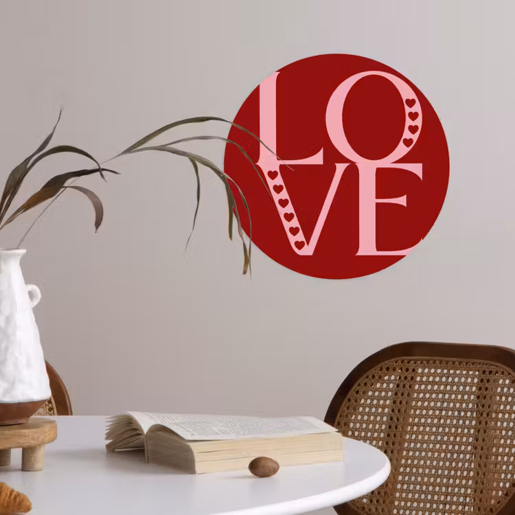 Love - Rood - Hatjes Wandcirkel behangsticker klein -sfeer3