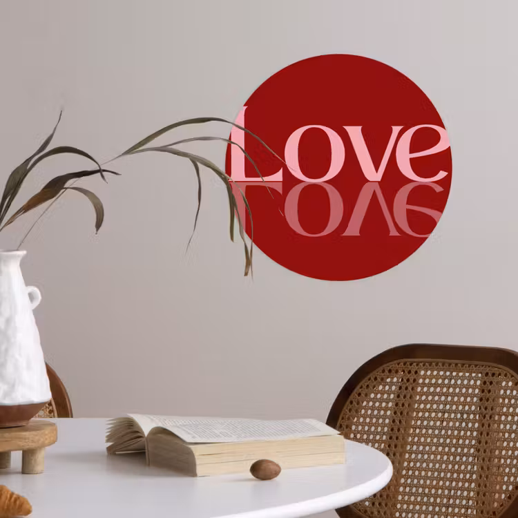 Love - Spiegeling - Rood Wandcirkel behangsticker klein -sfeer3