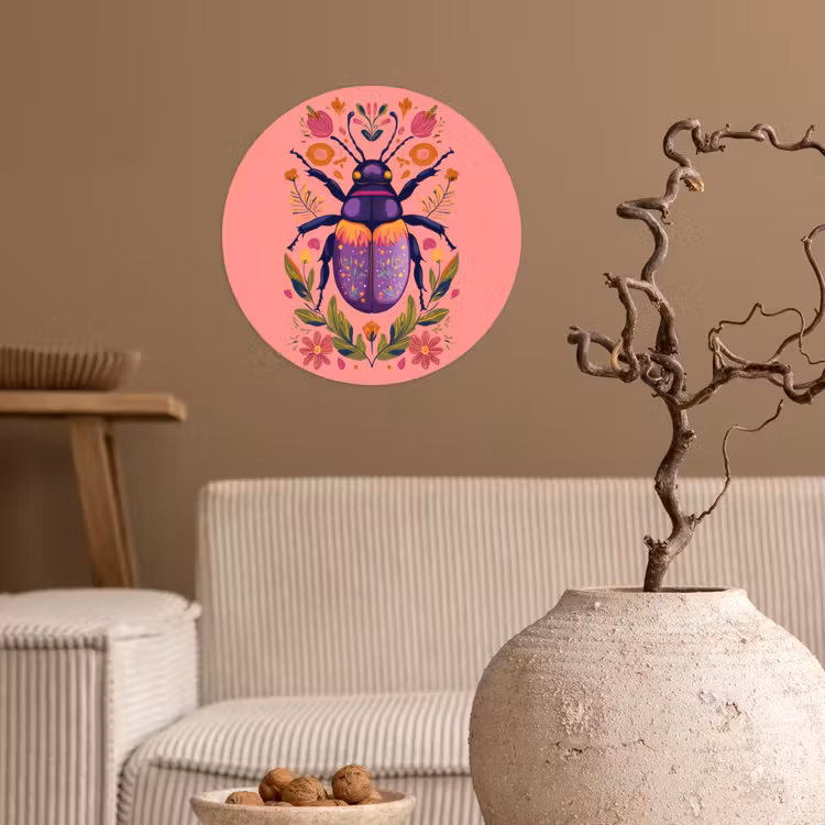 Paars - Kever - Stipjes - Bloemen Wandcirkel behangsticker klein -sfeer1