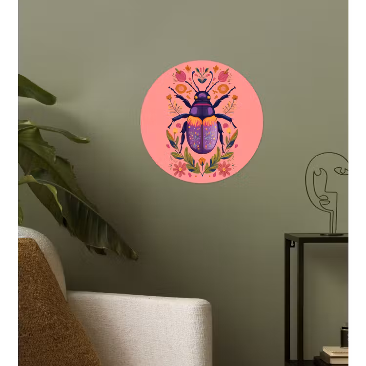Paars - Kever - Stipjes - Bloemen Wandcirkel behangsticker klein -sfeer2