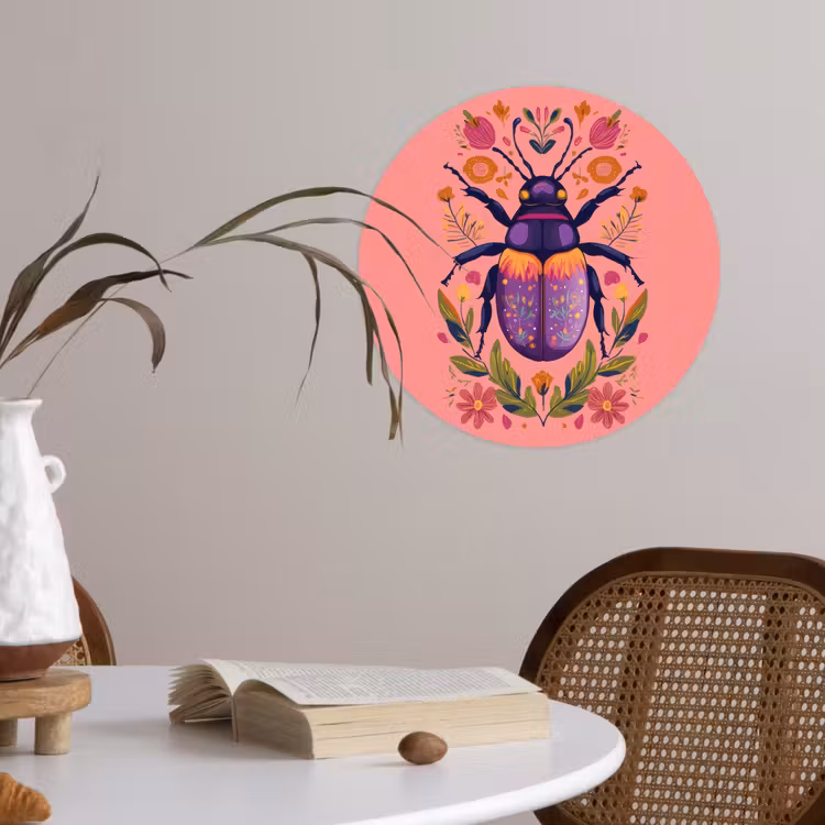 Paars - Kever - Stipjes - Bloemen Wandcirkel behangsticker klein -sfeer3