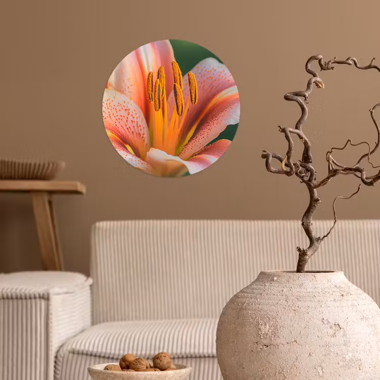 Lelie - Close up - Lichtroze Wandcirkel behangsticker klein -sfeer1