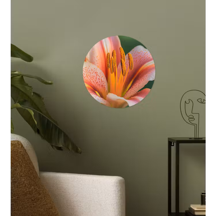 Lelie - Close up - Lichtroze Wandcirkel behangsticker klein -sfeer2