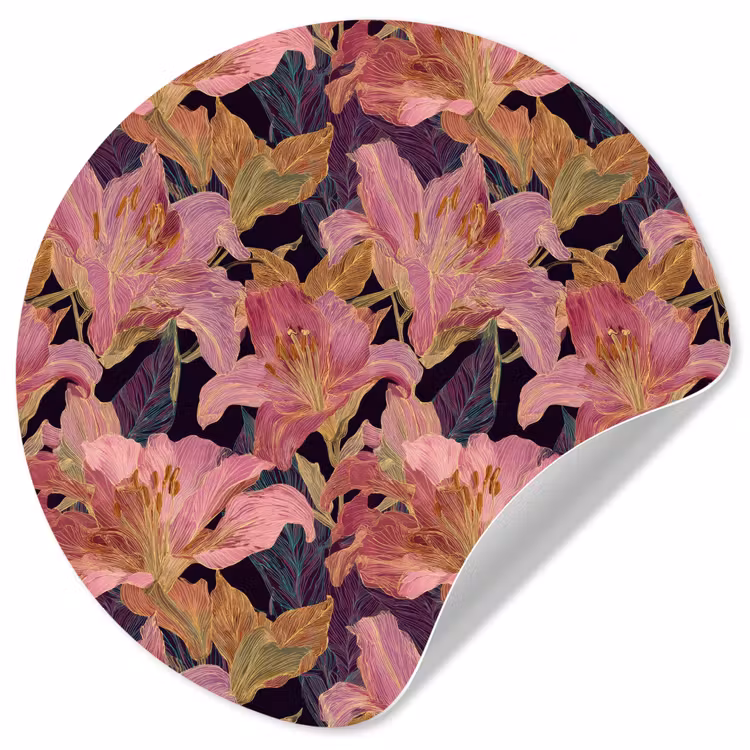Lelies - Patroon - Roze - Goud Wandcirkel behangsticker klein 186 -3d