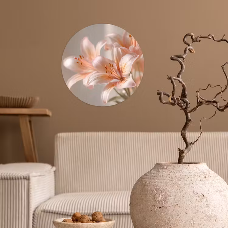Lelies - Meeldraden - Roze - Wazig Wandcirkel behangsticker klein -sfeer1