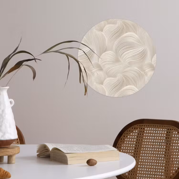 Lijnen - Waaier - Beige Wandcirkel behangsticker klein 186 -sfeer3