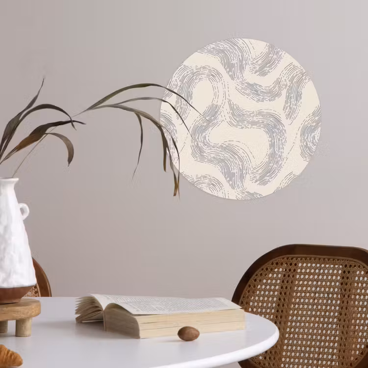 Lijnen - Patroon - Beige - Minimalistisch Wandcirkel behangsticker klein 186 -sfeer3