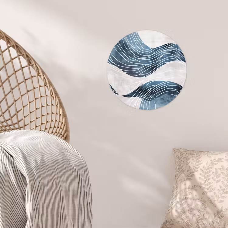 Lijnen - Golven - Abstract - Blauw Wandcirkel behangsticker klein -sfeer4
