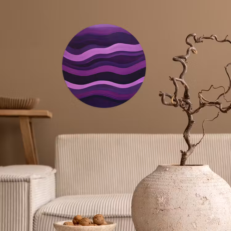 Lijnen - Golven - Paars - Abstract Wandcirkel behangsticker klein -sfeer1