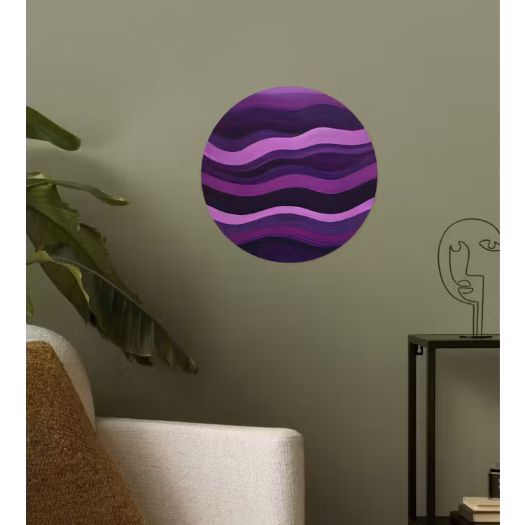 Lijnen - Golven - Paars - Abstract Wandcirkel behangsticker klein -sfeer2
