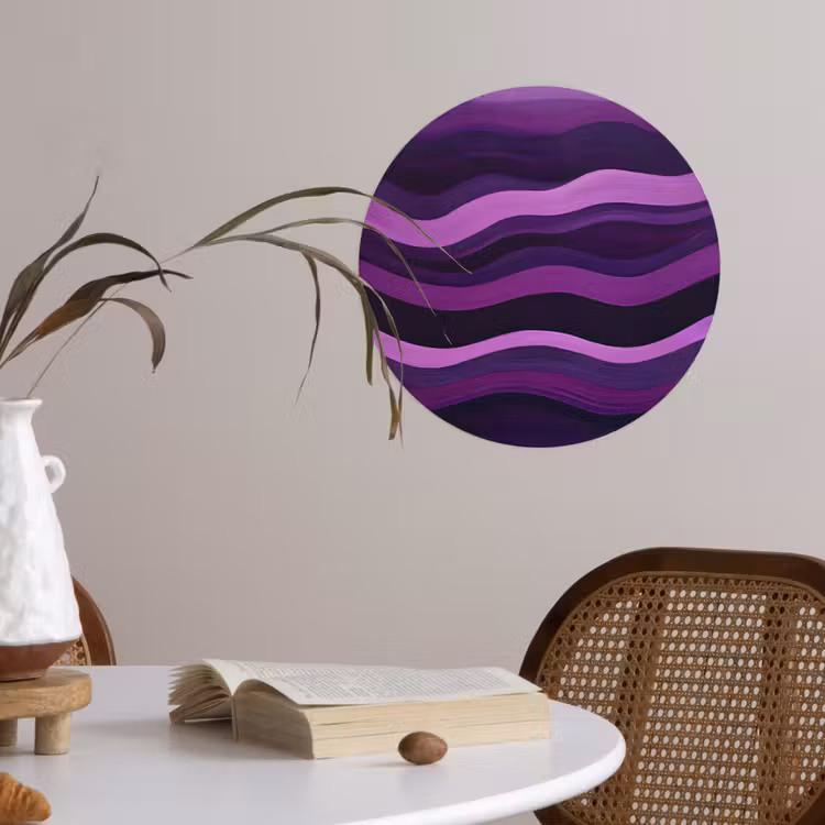 Lijnen - Golven - Paars - Abstract Wandcirkel behangsticker klein -sfeer3
