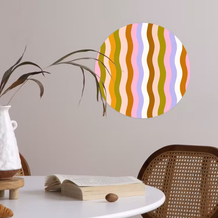 lijnen - Golven - Pastelkleuren - Patroon Wandcirkel behangsticker klein -sfeer3