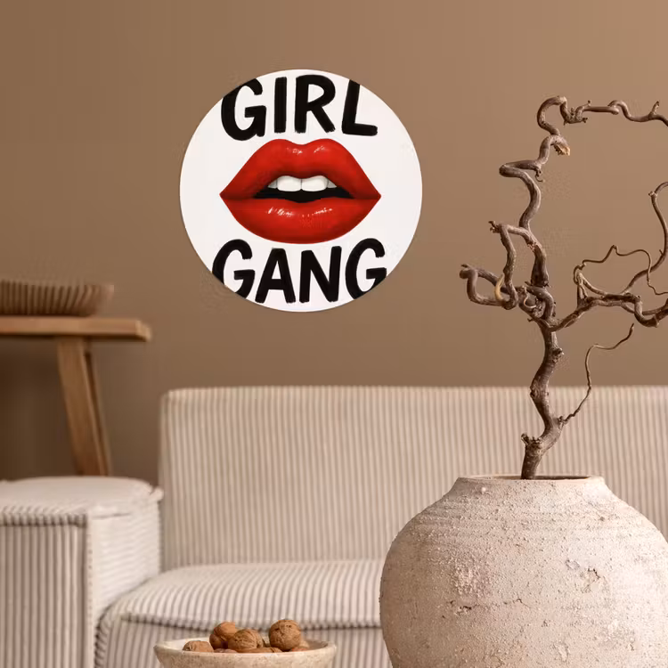 Lip - Girl - Rood - Letters Wandcirkel behangsticker klein -sfeer1