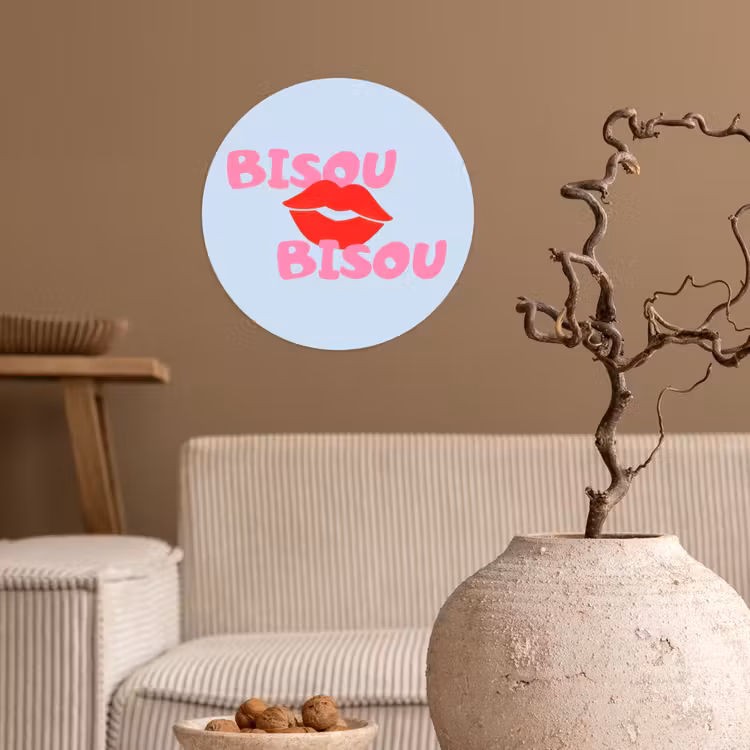 Lippen - Bisou - Blauw Wandcirkel behangsticker klein -sfeer1