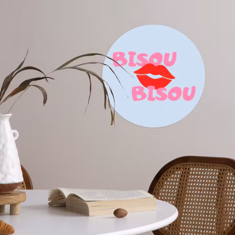 Lippen - Bisou - Blauw Wandcirkel behangsticker klein -sfeer3