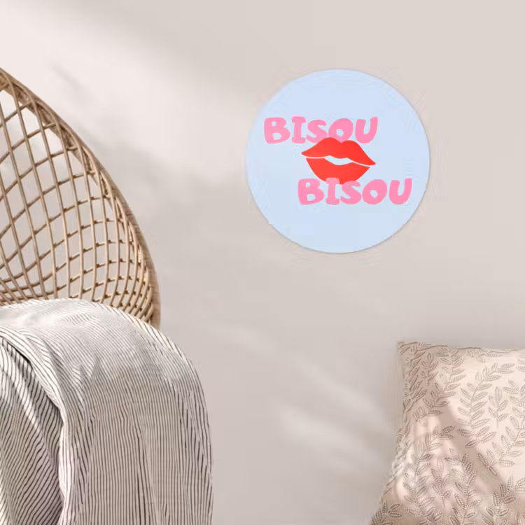 Lippen - Bisou - Blauw Wandcirkel behangsticker klein -sfeer4