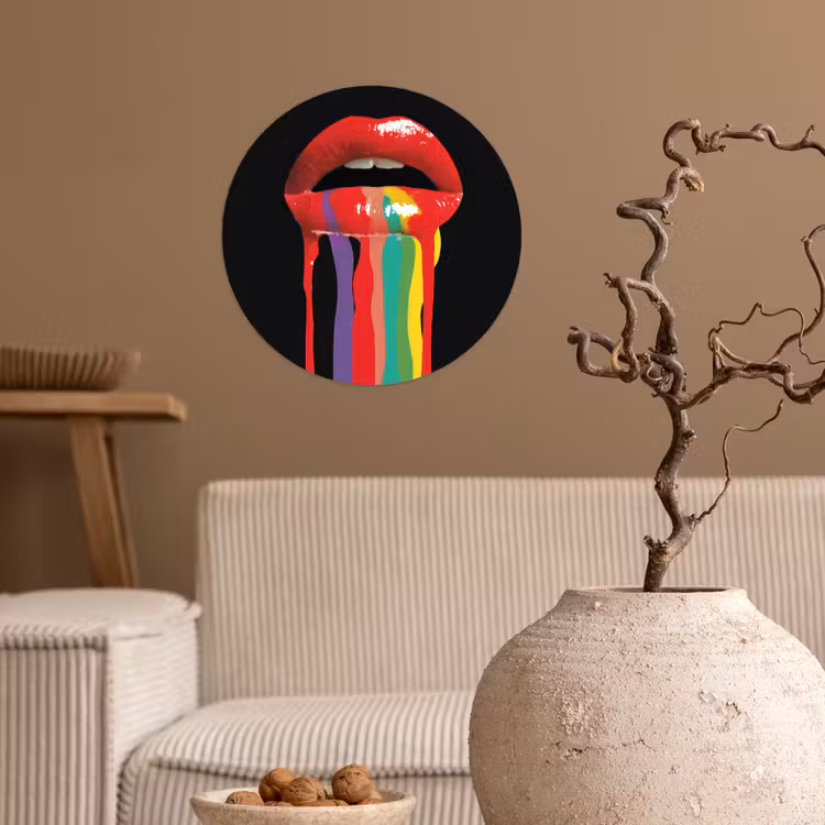 Lippen - Kleuren - Zwart Wandcirkel behangsticker klein -sfeer1