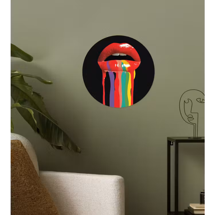 Lippen - Kleuren - Zwart Wandcirkel behangsticker klein -sfeer2