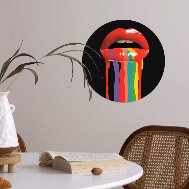 Lippen - Kleuren - Zwart Wandcirkel behangsticker klein -sfeer3
