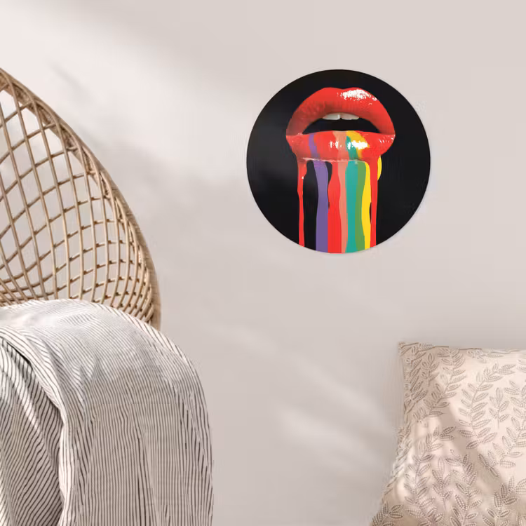 Lippen - Kleuren - Zwart Wandcirkel behangsticker klein -sfeer4