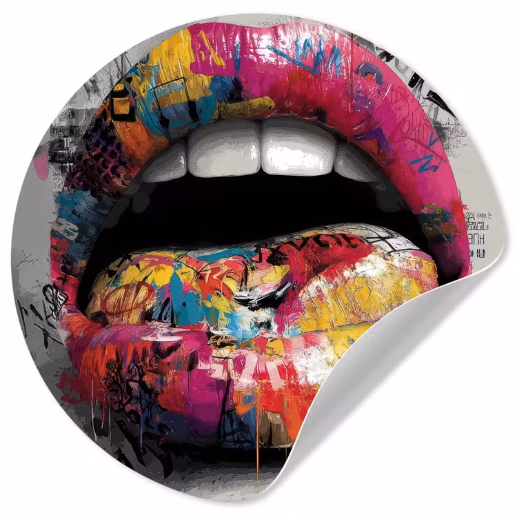 Lippen - Graffiti - Expressief Wandcirkel behangsticker klein -3d