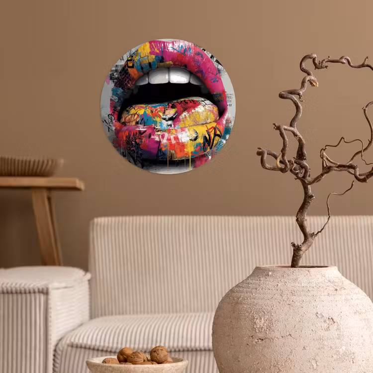Lippen - Graffiti - Expressief Wandcirkel behangsticker klein -sfeer1