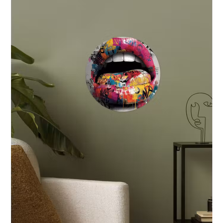 Lippen - Graffiti - Expressief Wandcirkel behangsticker klein -sfeer2