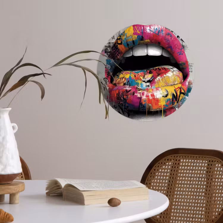 Lippen - Graffiti - Expressief Wandcirkel behangsticker klein -sfeer3