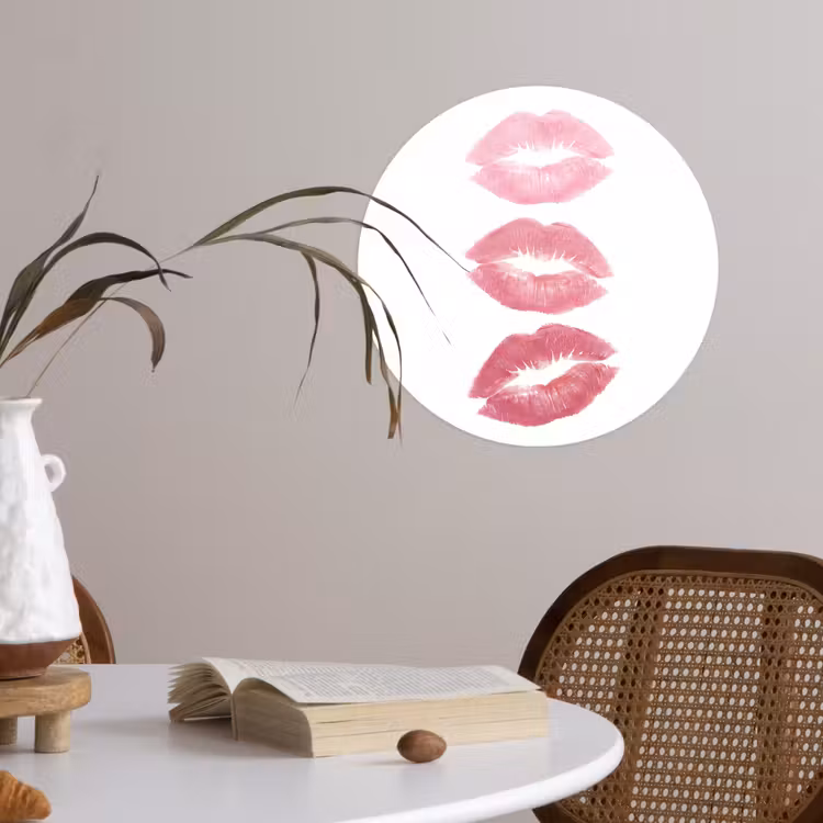 Lippen - Kusafdruk - Roze - Modern - Abstract Wandcirkel behangsticker klein -sfeer3