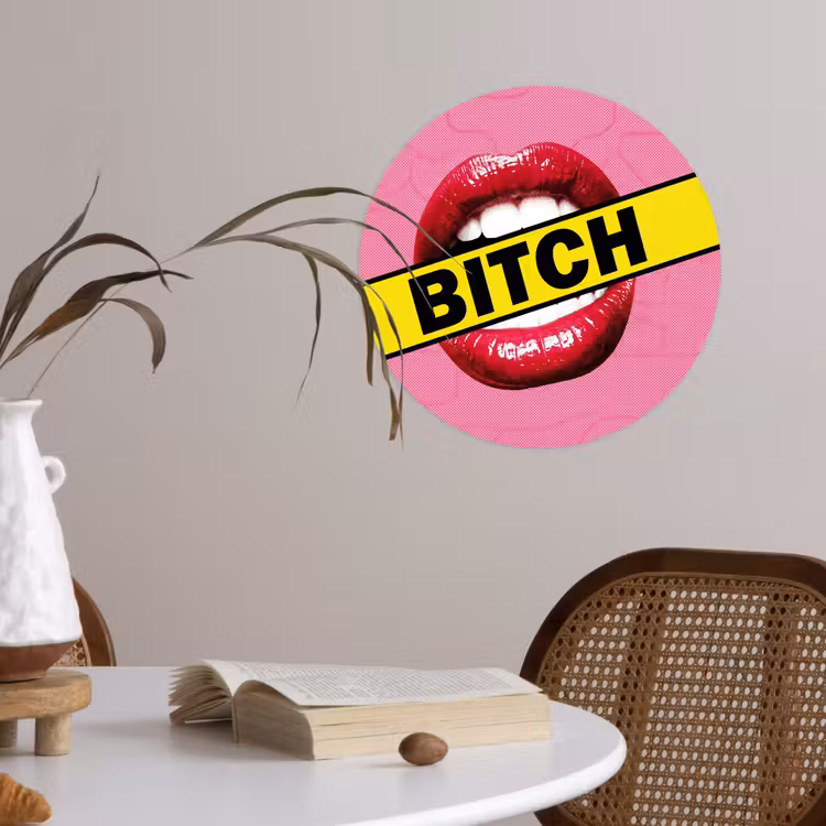 Lippen - Tekst - Kleurrijk Wandcirkel behangsticker klein -sfeer3