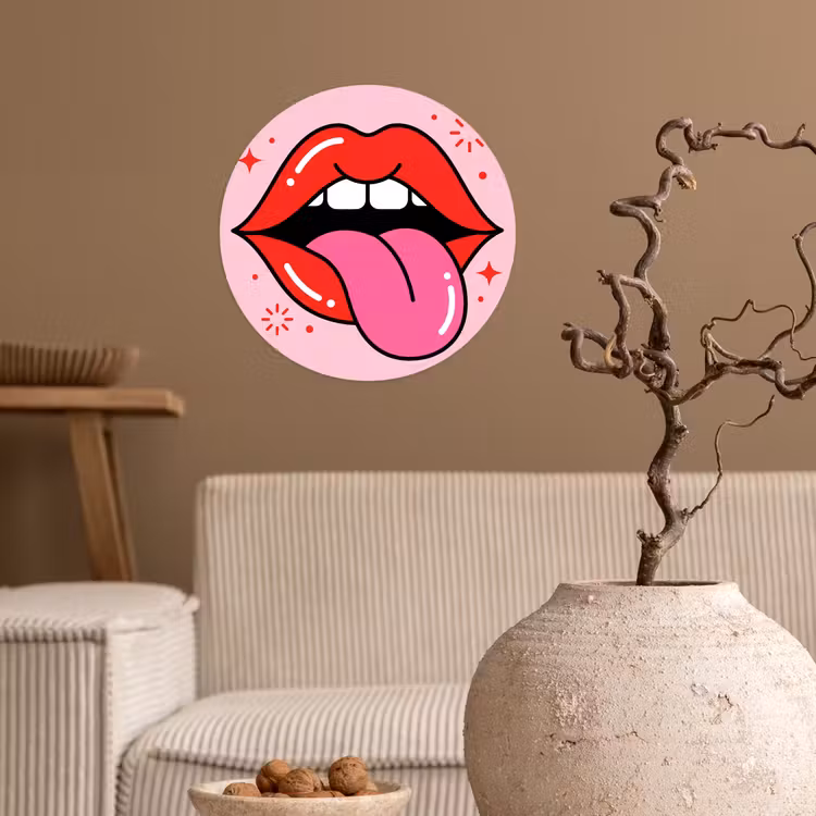 Lippen - Tong - Pop-art - Kleurrijk - Roze Wandcirkel behangsticker klein -sfeer1