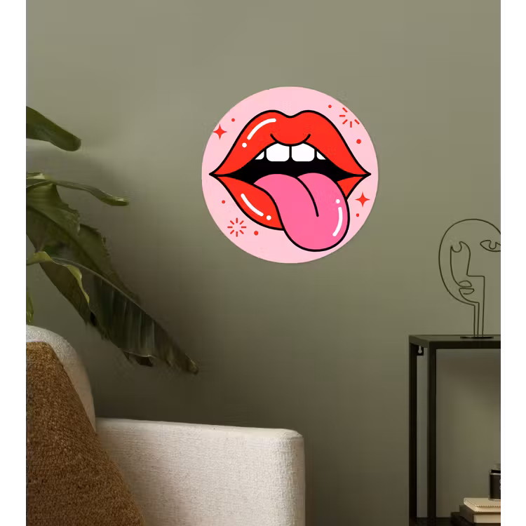 Lippen - Tong - Pop-art - Kleurrijk - Roze Wandcirkel behangsticker klein -sfeer2