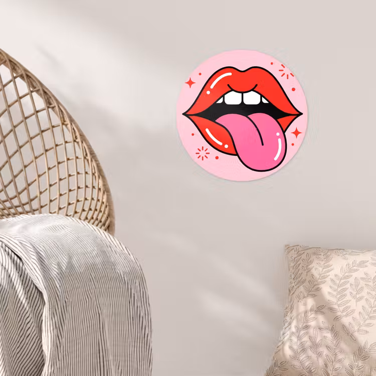 Lippen - Tong - Pop-art - Kleurrijk - Roze Wandcirkel behangsticker klein -sfeer4