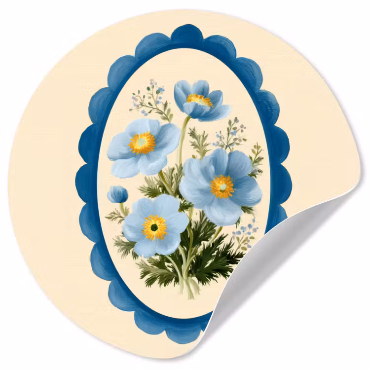 Lijst - Bloemen - Lichtblauw - Illustratie Wandcirkel behangsticker klein -3d