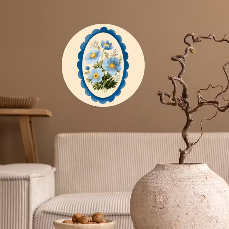 Lijst - Bloemen - Lichtblauw - Illustratie Wandcirkel behangsticker klein -sfeer1