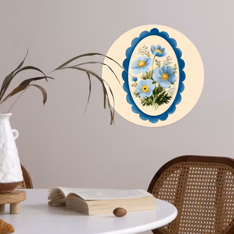Lijst - Bloemen - Lichtblauw - Illustratie Wandcirkel behangsticker klein -sfeer3